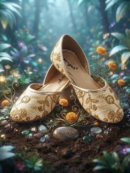 BOYZ N GALZ - Girls Cream And Gold Floral Embroidered Ethnic Jutti