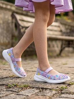 KazarMax - Girls Purple Unicron Print Slip-On Ballerinas