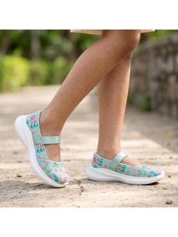 KazarMax - Girls Mint Floral Print Slip-On Ballerina