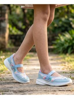 Hopits - Girls Sea Green Floral Sporty Mary Jane Ballerina