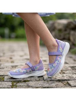 Hopits - Girls Purple Floral Sporty Mary Jane Ballerina