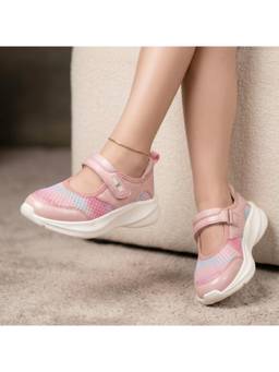 Hopits - Girls Peach Slip-On Sporty Mary Janes Ballerina
