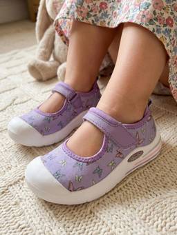 Hopits - Easyflex Mary Janes Purple Butterfly Print Ballerina Girls
