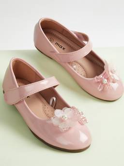 max - Girls Embellished Mary Janes With Velcro Closure Ballerinas