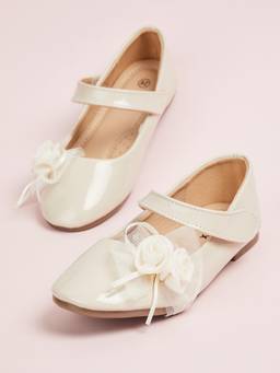 max - Girls Floral Applique Mary Janes Ballerinas