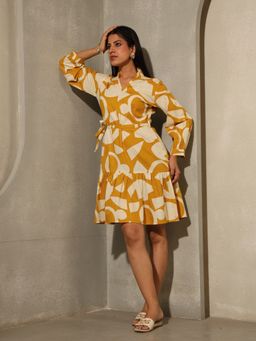 House of Bindiya - Yellow Frock And Roll - Printed Cotton Dress