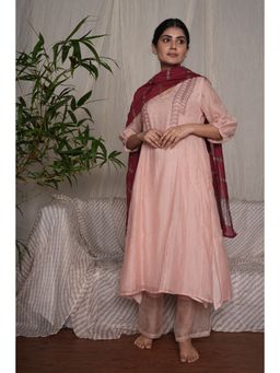 PANTS AND PAJAMAS - Blush Pink Chikan Embroidered Kurta (Set of 3)