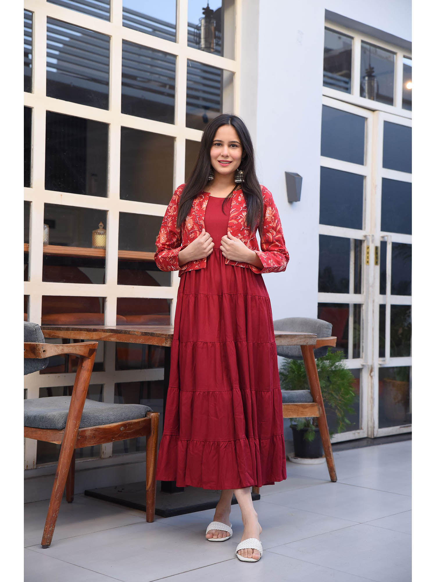 gayraa Maroon Cotton Jacket Dress (Set of 2)-picture-32