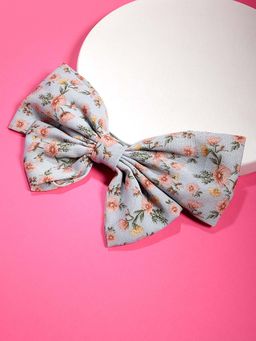 ToniQ - Blue Multicolor Floral Printed Fabric Bow Barrette Hair Clips