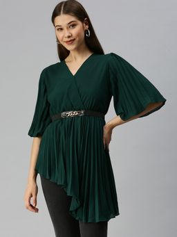 SHOWOFF - Women V-Neck Solid Green Regular Top