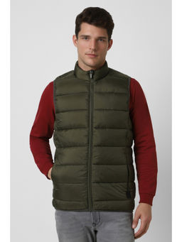 Peter England - Men Olive Solid Casual Jacket