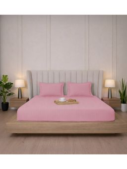 BELIHODE - 300 TC, Pure Cotton Striped Fitted Queen bedsheet witrh 2 pillow cover