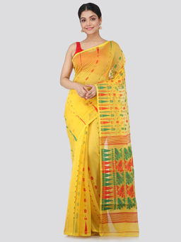 PinkLoom - Womens Soft Cotton Blend Jamdani Saree without Blouse -Yellow