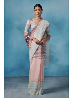 Dressfolk - Handwoven Pink Linen Saree Without blouse