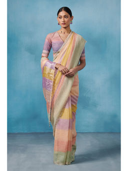Dressfolk - handwoven multicolored Linen Saree Without blouse