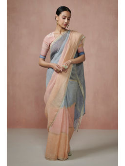Dressfolk - Handwoven Peach Linen Saree Without blouse