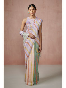 Dressfolk - Handwoven Colourful Stripes Linen Saree without blouse