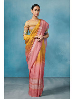 Dressfolk - Dresssfolk Handwoven Bright Yellow Linen Saree without blouse