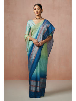 Dressfolk - Handwoven Royal Blue Linen Saree without blouse