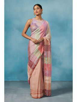 Dressfolk - handwoven multicolored Linen Saree Without blouse