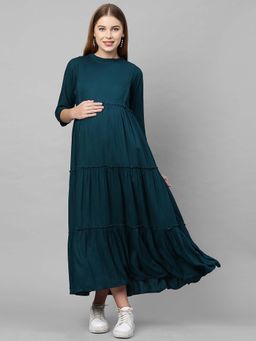 MomToBe - Women Teal Solid Maternity Nursing Dress