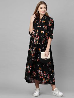 MomToBe - Woman Black Floral Maternity Maxi Dress