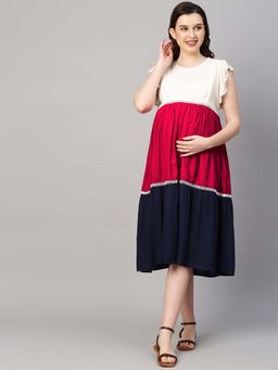 MomToBe - Womens Multi Color Maternity Tiered Dress