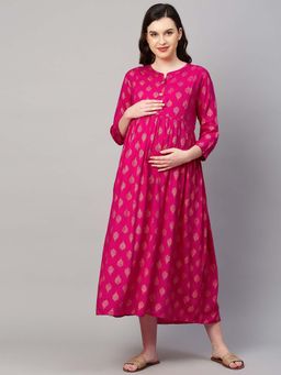 MomToBe - Ethnic Motifs Maternity Midi Nursing Dress