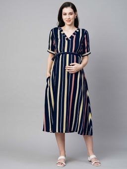 MomToBe - Striped V-Neck Maternity Midi A-Line Dress (Set of 2)