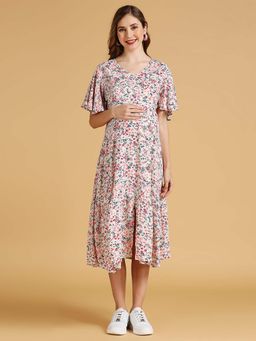 MomToBe - Flared Sleeves Floral Print Maternity Dress