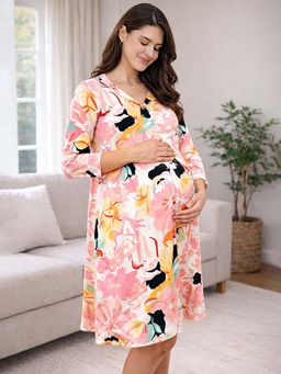 MomToBe - Abstract Floral Print Maternity Dress