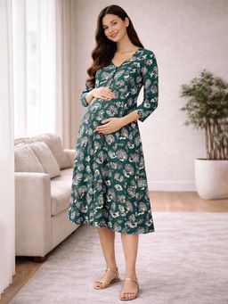 MomToBe - Leafy Botaical Print Maternity Midi Dress