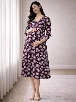 MomToBe - Leafy Botaical Print Maternity Midi Dress