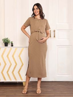MomToBe - Women Beige Bodycon Maternity Dress