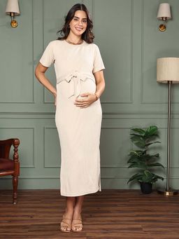 MomToBe - Women Cream Bodycon Maternity Dress