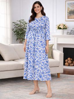 MomToBe - Saphire Blue Floral Print Maternity Maxi Dress