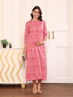 MomToBe - Women Floral Print Maternity Fit And Flare Maxi Dress