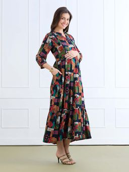 MomToBe - Abstract Print Maternity Fit And Flare Dress