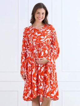 MomToBe - Bold Folral Print Bell Sleeve Maternity Dress
