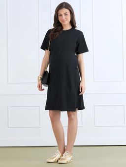 MomToBe - Cotton Black Maternity T Shirt Dress