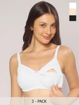 MomToBe - Cotton Non-Padded Non Wired Maternity Bra Multi-Color (Pack of 3)