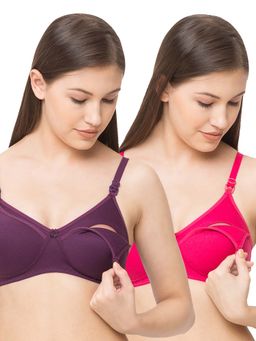MomToBe - Cotton Non-Padded Non Wired Maternity Bra Multi-Color (Pack of 2)