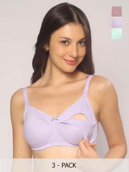 MomToBe - Cotton Non-Padded Non Wired Maternity Bra Multi-Color (Pack of 3)