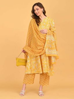 The Mom Store - Phoolon Ka Noor Maternity And Nursing Kurta & Pant With Dupatta (Set of 3)