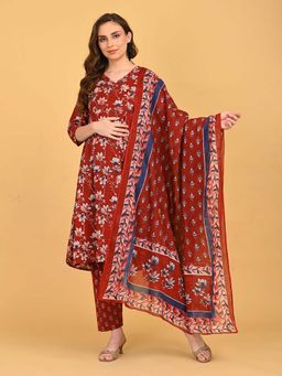 The Mom Store - Ruhani Maternity And Nursing Kurta & Pant With Dupatta (Set of 3)