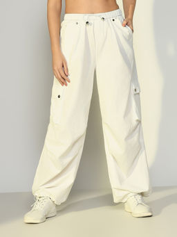 SHOWOFF - Edition Women Solid Off White Parachute Cargos