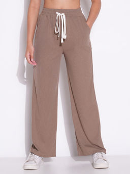 SHOWOFF - Basic Women Light Brown Solid Parallel Pants