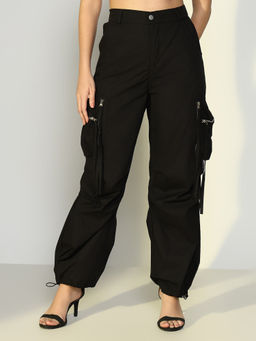 SHOWOFFFF - Edition Women Solid Black Parachute Cargos