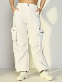 SHOWOFF - Edition Women Solid White Parachute Cargos