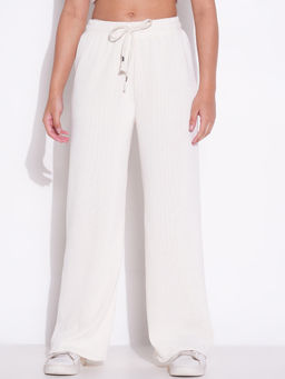 SHOWOFF - Basic Women Off White Solid Parallel Pants